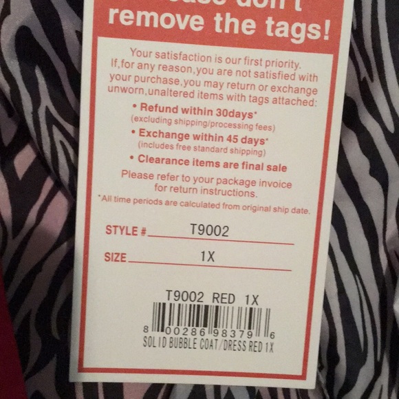 New Especially Yours Bubble Coat/Dress by Studio EY.  Red 1X Size - Picture 13 of 13